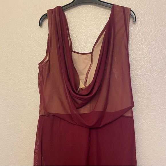 WEISSMAN Dance Costume Burgundy red jumpsuit Mesh Cropped Unitard SM11090 XLA - Picture 6 of 15